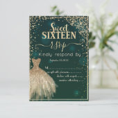 グリーン金ゴールドドレスティアラ，ダイアモンズスウィート16 RSVP 招待状 (スタンド正面)