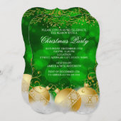 グリーン金ゴールドバウズホワイトクリスマスホリデーパーティー 招待状 (正面/裏面)