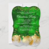 グリーン金ゴールドバウズホワイトクリスマスホリデーパーティー 招待状 (正面)