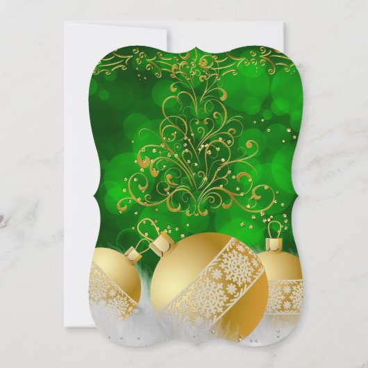 グリーン金ゴールドバウズホワイトクリスマスホリデーパーティー 招待状 (裏面)