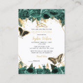 グリーン金ゴールドバタフライキンセアニラミニ招待状 名刺 (正面)