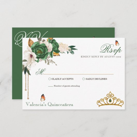 グリーン金ゴールドバラエレガント金ゴールドティアラキンセアニェラ 出欠カード (正面/裏面)