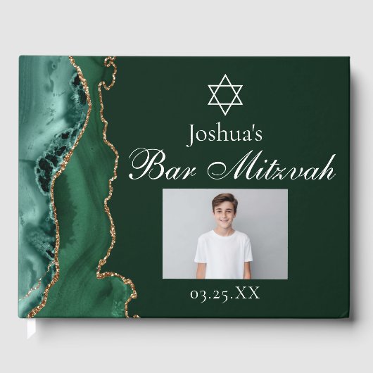 グリーン金ゴールドバー(ユダヤ教の)バル・ミツバーパーティーフォトカスタム ゲストブック (正面)