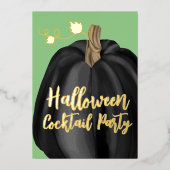 グリーン金ゴールドパンプキンハロウィーンカクテルパーティー 箔招待状 (正面)