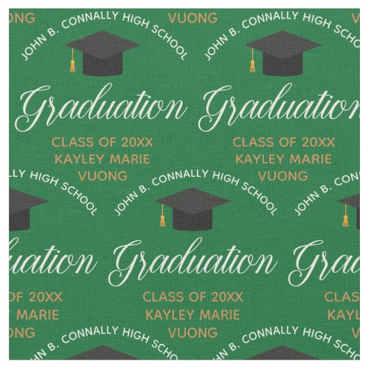 グリーン金ゴールドパーソナライズされた卒業 ファブリック (クローズアップ)