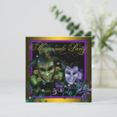 グリーン金ゴールドパープルマスカレードパーティの招待状 招待状 (スタンド正面)