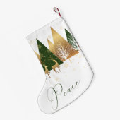 グリーン金ゴールドピースウッドランドディアー スモールクリスマスストッキング (裏面 (吊り時))