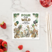 グリーン金ゴールドフォーエバーワイルドサファリ4歳の誕生日 スタンダードカクテルナプキン (インサイチュ)