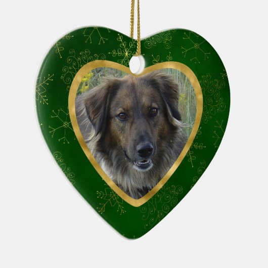 グリーン金ゴールドフレームスノーフレークPETメモリアル セラミックオーナメント (右)