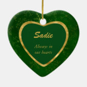 グリーン金ゴールドフレームスノーフレークPETメモリアル セラミックオーナメント (裏面)