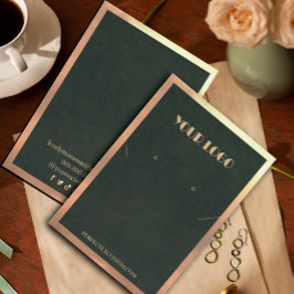 グリーン金ゴールドフレームモダンネックレスイヤリング 名刺