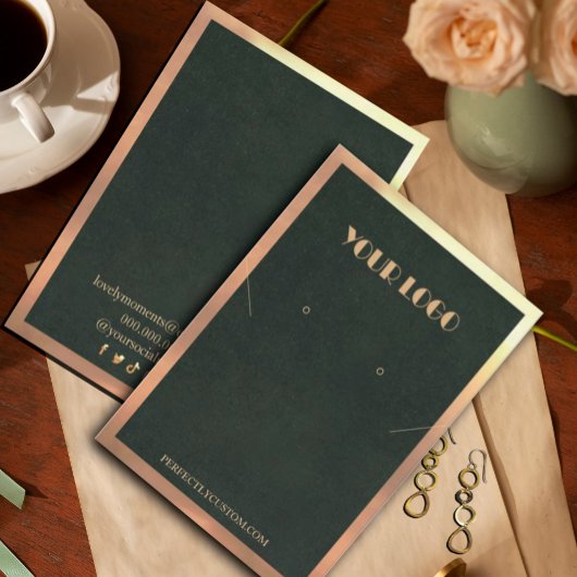 グリーン金ゴールドフレームモダンネックレスイヤリング 名刺