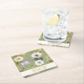 グリーン金ゴールドフローラエレガントモノグラム スクエアペーパーコースター (インサイチュ)