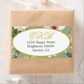 グリーン金ゴールドフローラエレガントモノグラム ラベル (インサイチュ)