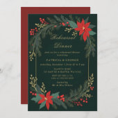 グリーン金ゴールドフローラクリスマスリハーサルディナー 招待状 (正面/裏面)