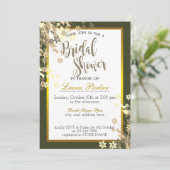 グリーン金ゴールドフローラグリッター飾ブライダルシャワー 招待状 (スタンド正面)