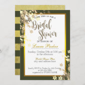 グリーン金ゴールドフローラグリッター飾ブライダルシャワー 招待状 (正面/裏面)