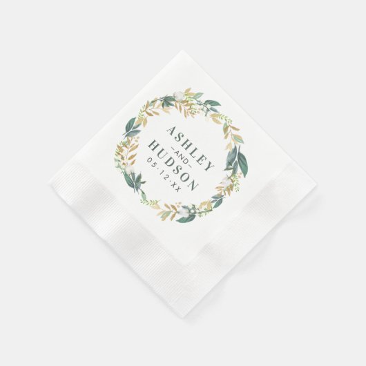 グリーン金ゴールドフローラグリーンリー結婚リースズモノグラム 縁ありカクテルナプキン (角)