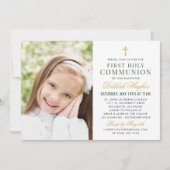 グリーン金ゴールドフローラファースト・ホリー・コミュニオンガール写真 招待状 (正面)