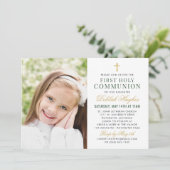 グリーン金ゴールドフローラファースト・ホリー・コミュニオンガール写真 招待状 (スタンド正面)