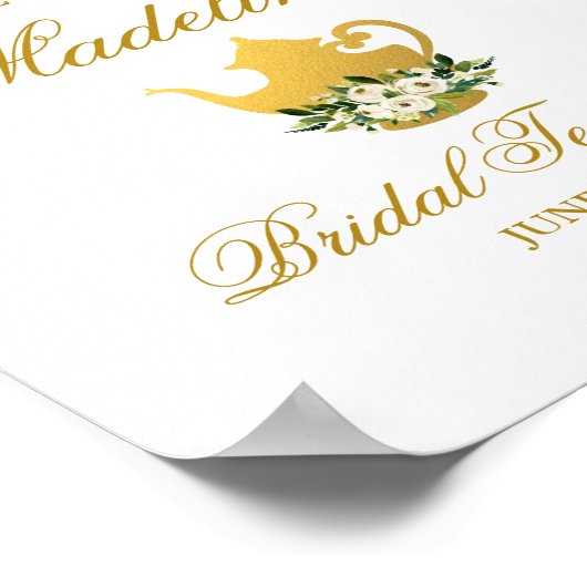 グリーン金ゴールドフローラブライダルシャワーティーパーティーへようこそ ポスター (角)