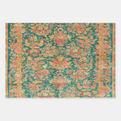 グリーン金ゴールドフローラペルシャのトルコスタイルデコページ ラッピングペーパーシート (正面2)