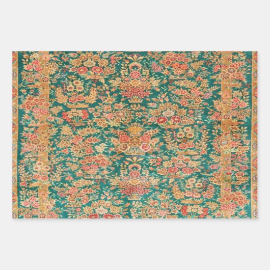 グリーン金ゴールドフローラペルシャのトルコスタイルデコページ ラッピングペーパーシート (正面)