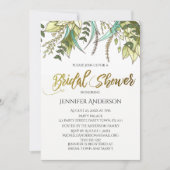 グリーン金ゴールドフローラリーフブライダルシャワー 招待状 (正面)