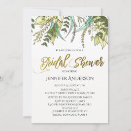 グリーン金ゴールドフローラリーフブライダルシャワー 招待状
