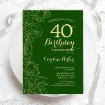 グリーン金ゴールドフローラ40th誕生日パーティー 招待状<br><div class="desc">緑の金ゴールドフローラ40th誕生日パーティの招待状。ボタニカルモダンアウトラインスケッチアクセント、金ゴールドフォイルフェイク、タイポグラフィスクリプトフォントを備えたミニマルなデザイン。トレンディーシンプル招待状カードは女性の日スタイリッシュお祝いに最適。任意のカスタマイズ年齢にすることができる。印刷されたZazzle招待状または即時ダウンロードのデジタル印刷可能なテンプレート。</div>