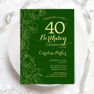 グリーン金ゴールドフローラ40th誕生日パーティー 招待状