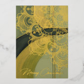 グリーン金ゴールドブラックエレガントフィリグリーChristmas Photo 箔シーズンカード (正面)