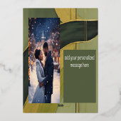 グリーン金ゴールドブラックエレガントフィリグリーChristmas Photo 箔シーズンカード (裏面)