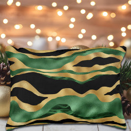 グリーン金ゴールドブラックグリッター波 アクセントクッション