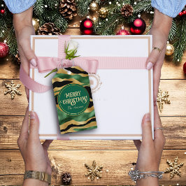 グリーン金ゴールドブラックグリッター波 ギフトタグ