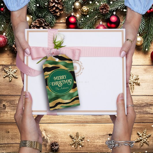 グリーン金ゴールドブラックグリッター波 ギフトタグ