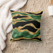 グリーン金ゴールドブラックグリッター波 クッション (ブランケット)