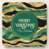 グリーン金ゴールドブラックグリッター波 コースター (正面)