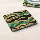 グリーン金ゴールドブラックグリッター波 コースター (左側)