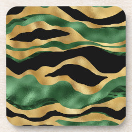 グリーン金ゴールドブラックグリッター波 コースター