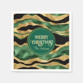 グリーン金ゴールドブラックグリッター波 スタンダードカクテルナプキン (正面)