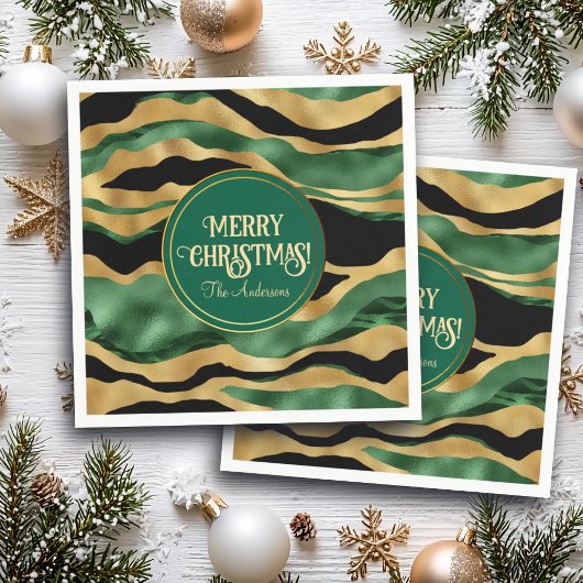 グリーン金ゴールドブラックグリッター波 スタンダードカクテルナプキン