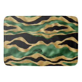 グリーン金ゴールドブラックグリッター波 バスマット