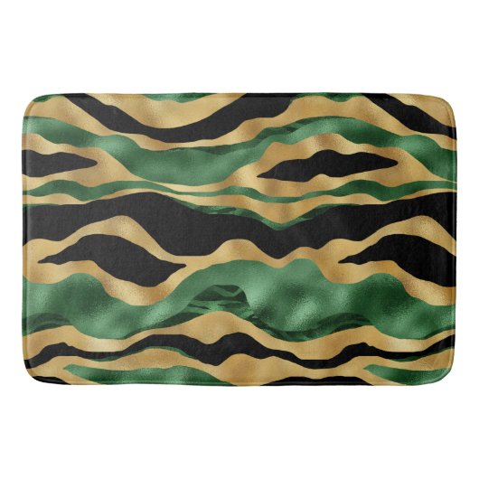 グリーン金ゴールドブラックグリッター波 バスマット (正面)