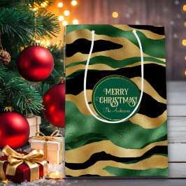 グリーン金ゴールドブラックグリッター波 ミディアムペーパーバッグ