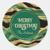 グリーン金ゴールドブラックグリッター波 ラウンドシール (正面)