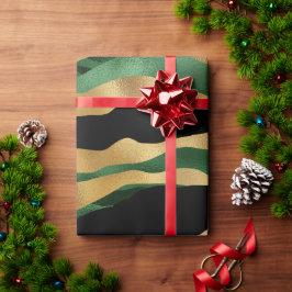 グリーン金ゴールドブラックグリッター波 ラッピングペーパー