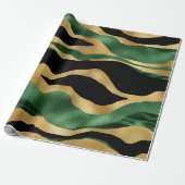 グリーン金ゴールドブラックグリッター波 ラッピングペーパー (アンロールド)