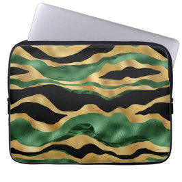 グリーン金ゴールドブラックグリッター波 ラップトップスリーブ