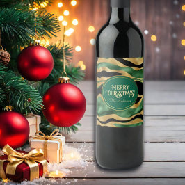 グリーン金ゴールドブラックグリッター波 ワインラベル